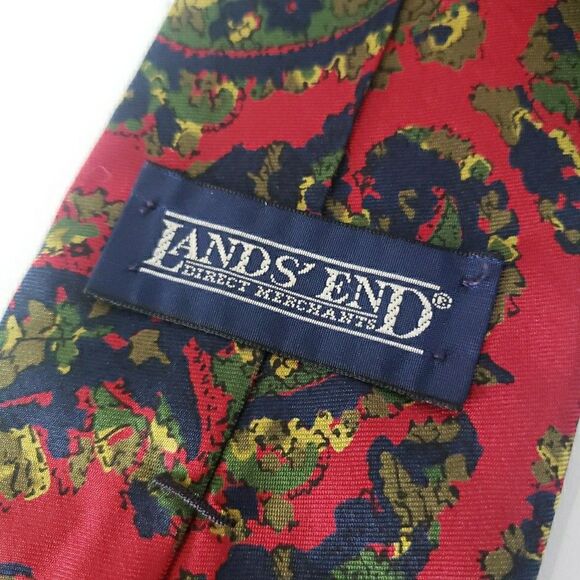 Men’s Neck Tie Lands End 100% Silk Red Paisley - Picture 7 of 7